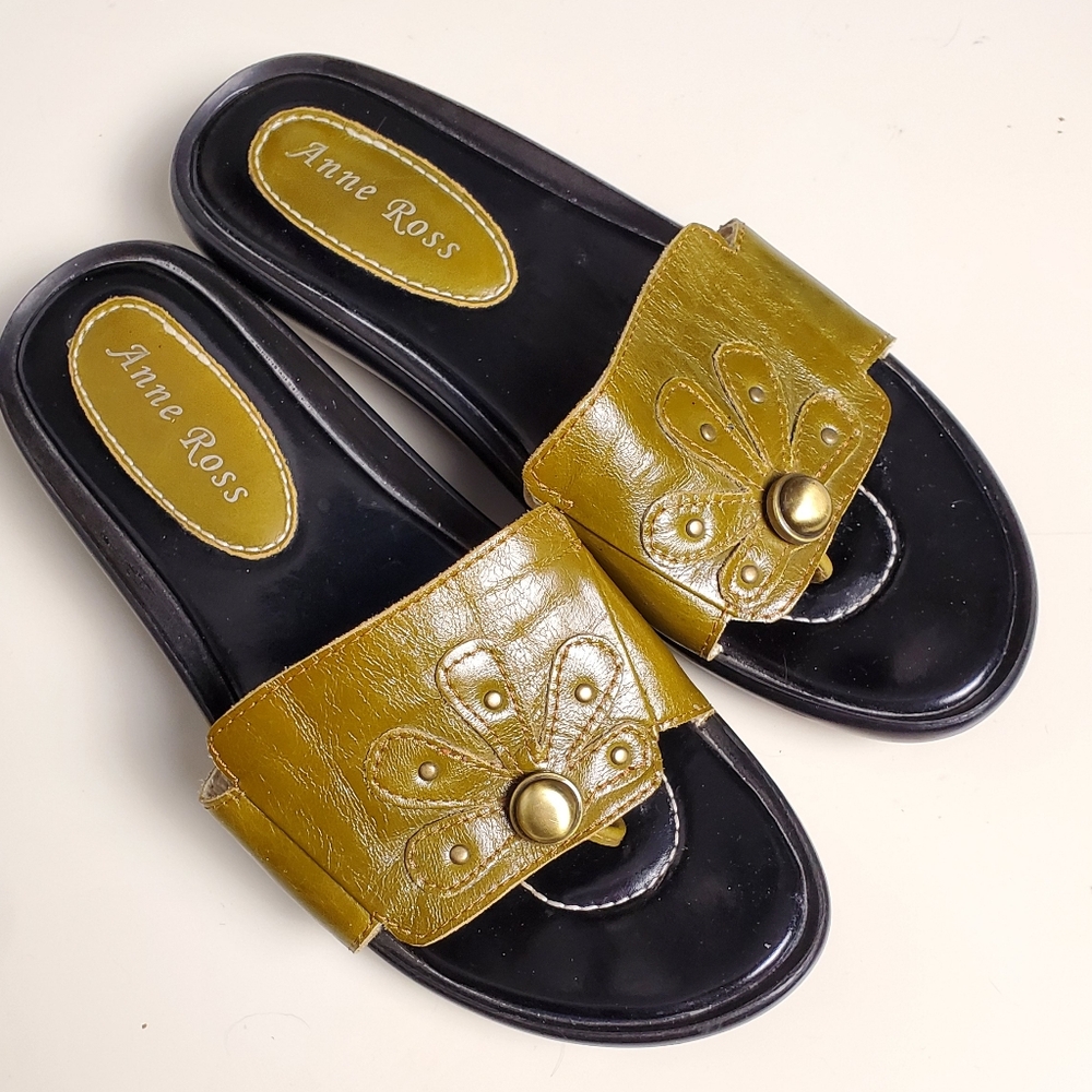Anne Ross Olive Green Slip on sandals